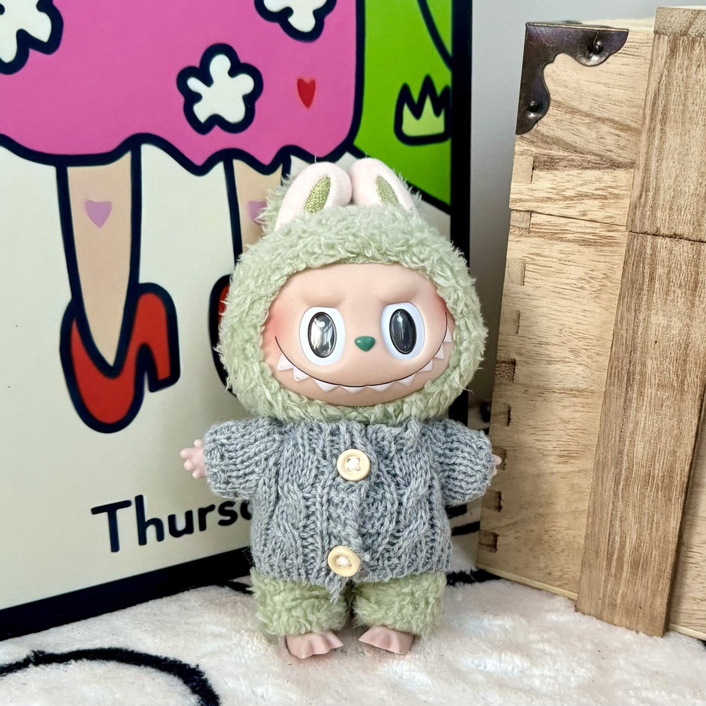 (only-clothes) First and Second Generation Keychain Labubu Clothing Pendant Labubu Hat Sitting Party Sweater Warm Winter Set Scarf