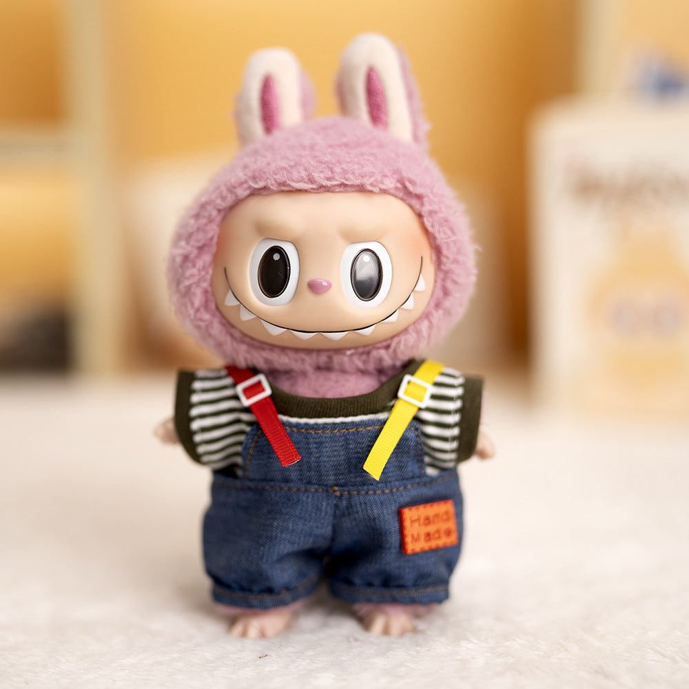 Labubu Plush Doll Clothes T-Shirt with Denim Overalls Labubu Plush Toy Doll Accessories Clothes