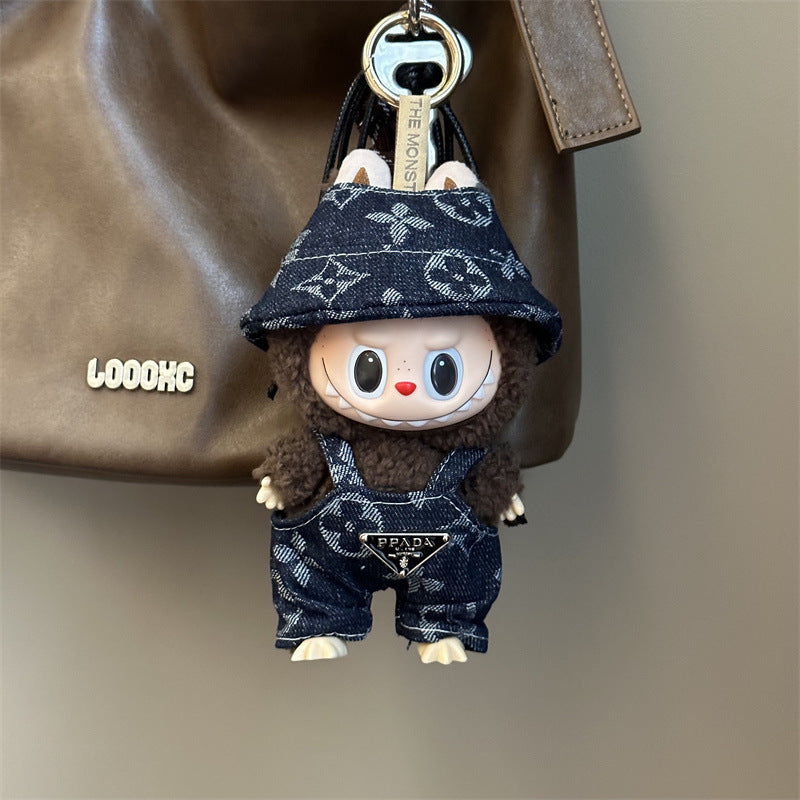 (only-clothes)17cm Labubu Doll Clothes First and Third Generation Wearable Black Inverted Triangle Labubu Dress-Up Wholesale Cross-Border Dropshipping