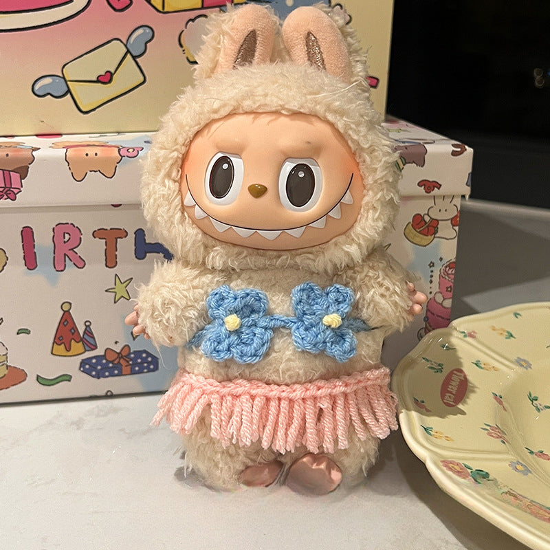 (Only-Clothes) Labubu Doll Clothes Grass Skirt Clothes Bikini Doll Super Cute Decoration Original Hair Band Cute Doll Accessories