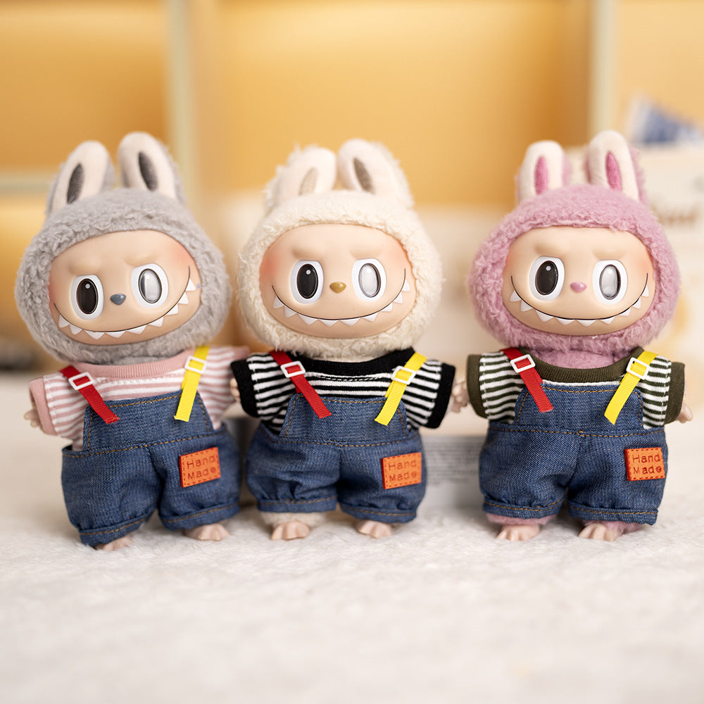 Labubu Plush Doll Clothes T-Shirt with Denim Overalls Labubu Plush Toy Doll Accessories Clothes