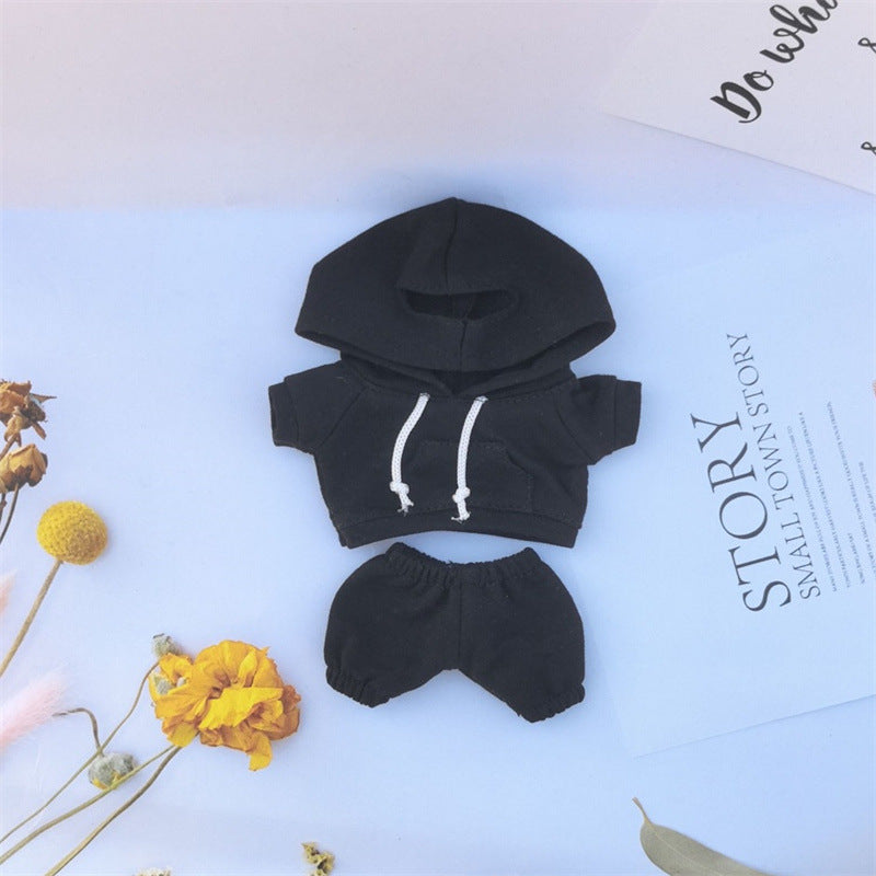 17cm Vinyl Macaron Plush Keychain Labubu Doll with Replacement Hoodie and Pants Set