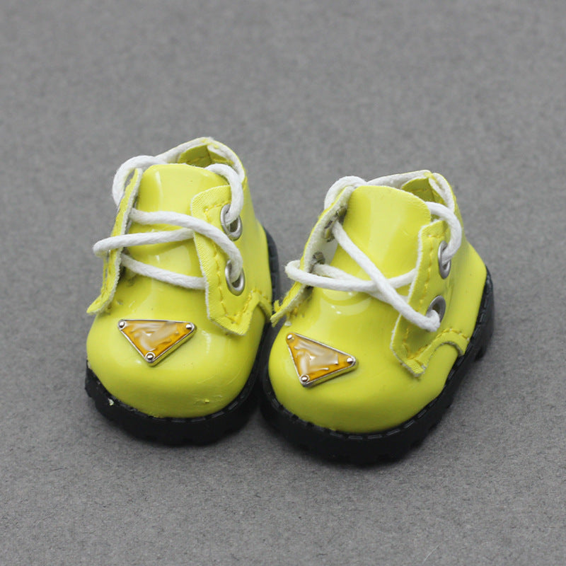 (only-clothes) Labubu 10cm Cotton Doll Shiny Leather Round Toe Lace-up Suit Shoes Finger Shoes 3.8*2.3cm
