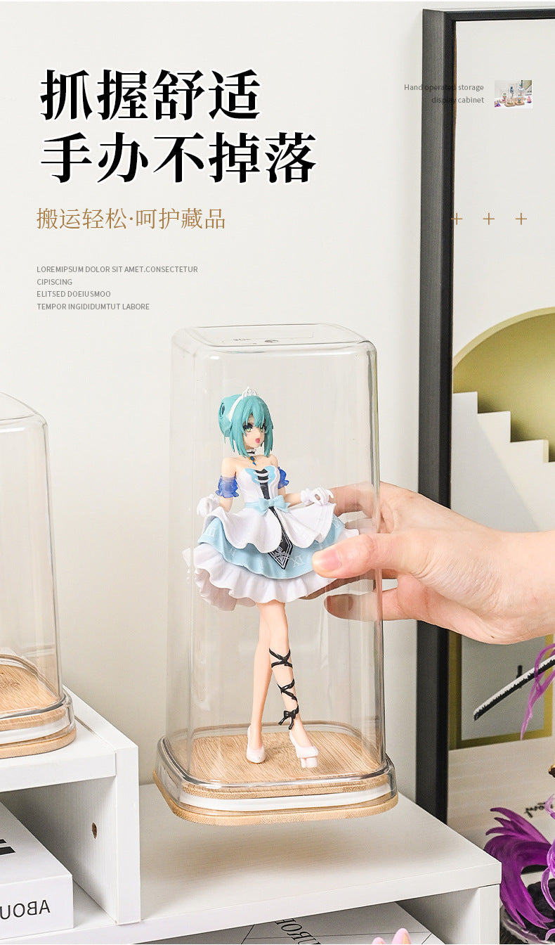 Transparent Labubu Display Box Dustproof Bamboo Wood High Transparency Trendy Toy Cute Bubble Mart Figurine Box Mini Storage Box
