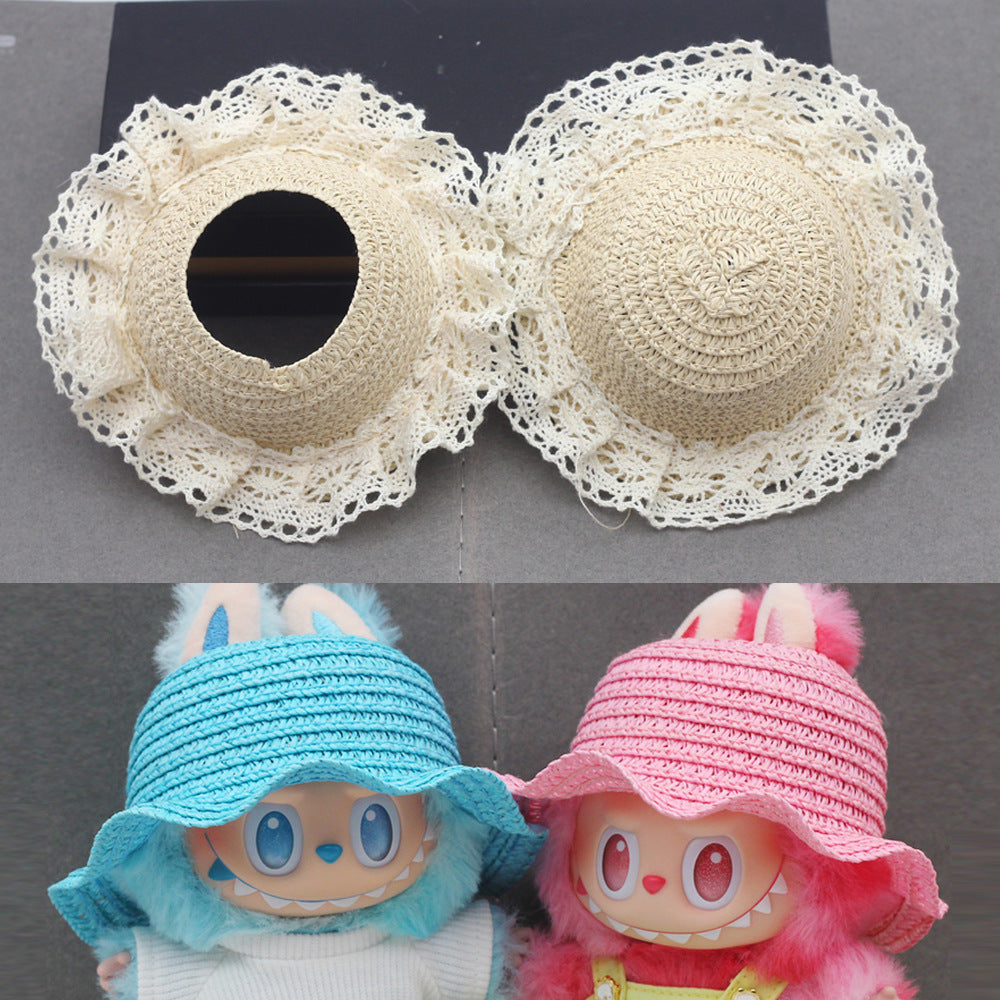(only-clothes) Pendant Labubu Doll Dress Accessories First Second Third Generation Blind Box Labubu Doll Open Top Knitted Straw Hat