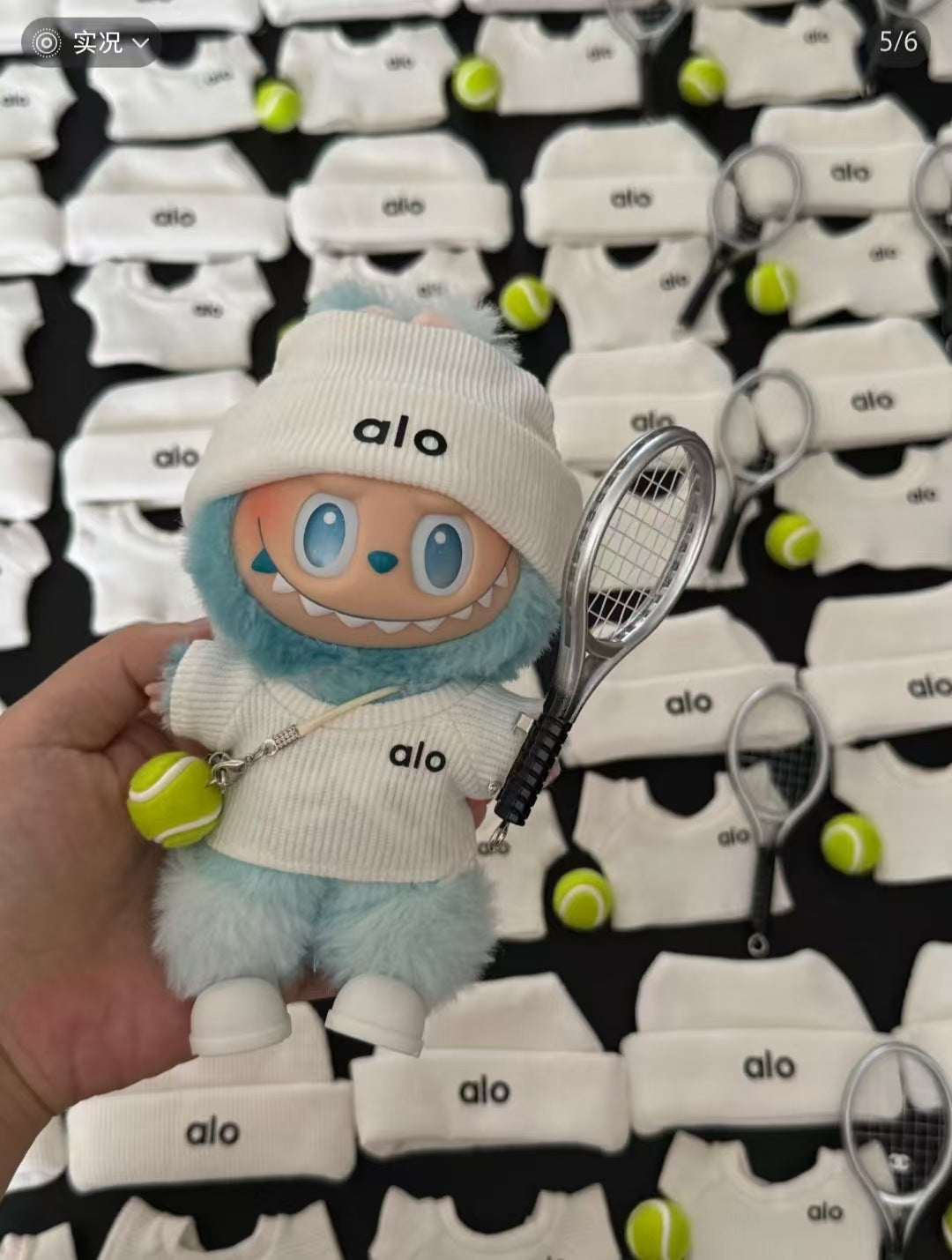 (only-clothes) In Stock Alo Knitted Labubu Tennis Baby Clothes Sports Set First Second Third Generation Sitting Party Labubu Clothes
