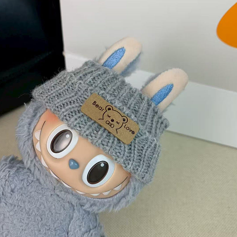 (only-clothes) Labubu Baby Clothes Vinyl Doll Knitted Sweater Hat Casual Trendy Outfit (doll not included)