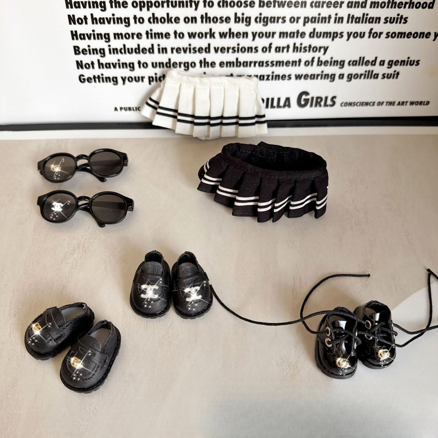 (only-clothes) Labubu Shoes 3.8CM Finger Shoes 10CM Cotton Doll Uniform Student Shoes Lace-up Shoes Trendy Brand Glasses