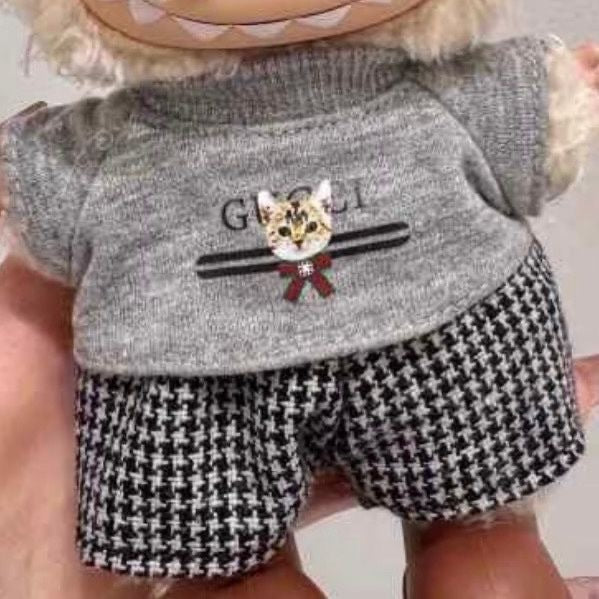 (only-clothes) Bubu Baby Clothes First Second Third Generation Clothes Houndstooth Mr. Cat Hat Top Set Replacement Vinyl Doll
