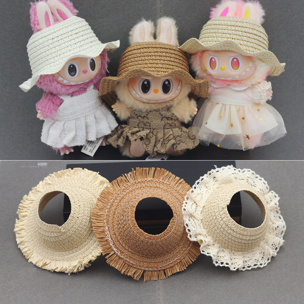 (only-clothes) Pendant Labubu Doll Dress Accessories First Second Third Generation Blind Box Labubu Doll Open Top Knitted Straw Hat