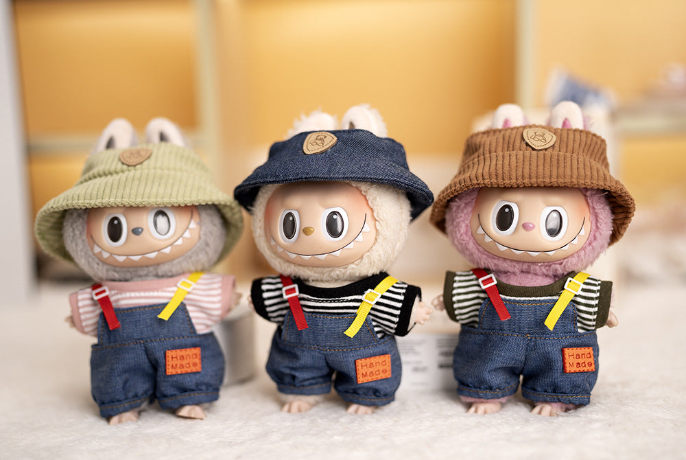 Labubu Plush Doll Clothes T-Shirt with Denim Overalls Labubu Plush Toy Doll Accessories Clothes