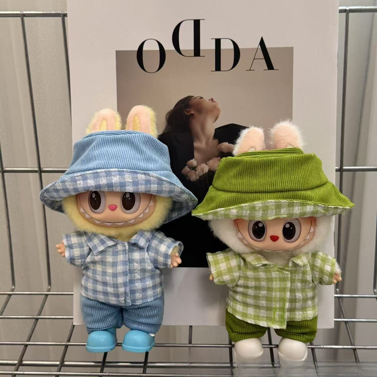 (only-clothes) Only Clothes 17cm Labubu Doll Clothes Second and Third Generation Vinyl Doll Clothes Plaid Shirt Set Hat Shoes