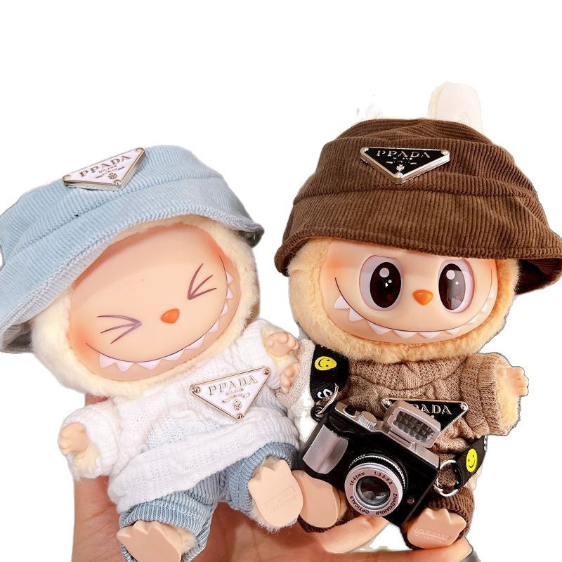 (only-clothes) Labubu Doll Clothes First and Second Generation Doll Tops Fisherman Hat Set Cool Doll Clothes Shoes Sitting Party