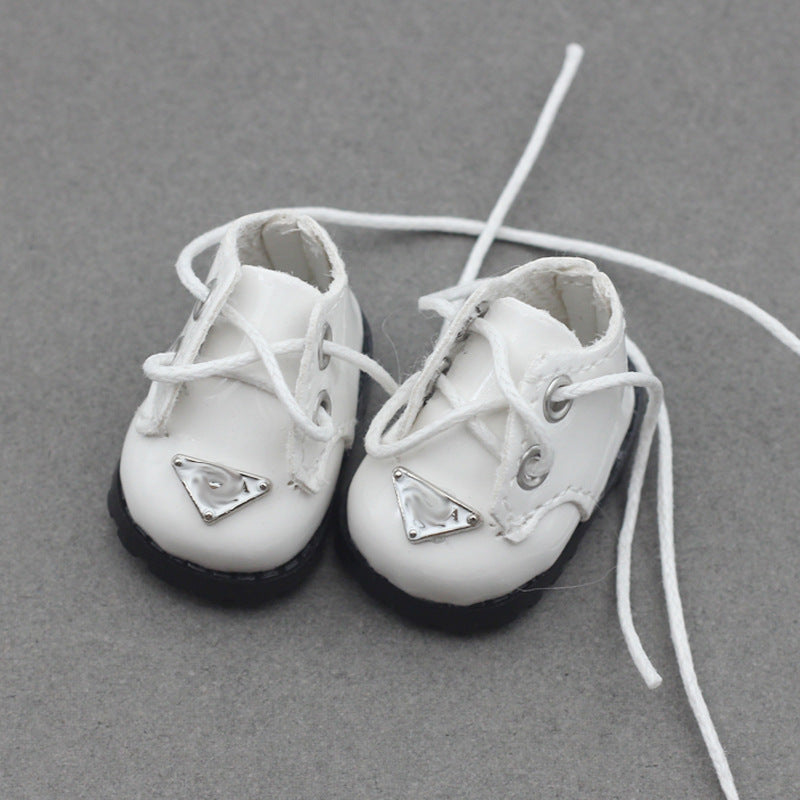(only-clothes) Labubu 10cm Cotton Doll Shiny Leather Round Toe Lace-up Suit Shoes Finger Shoes 3.8*2.3cm