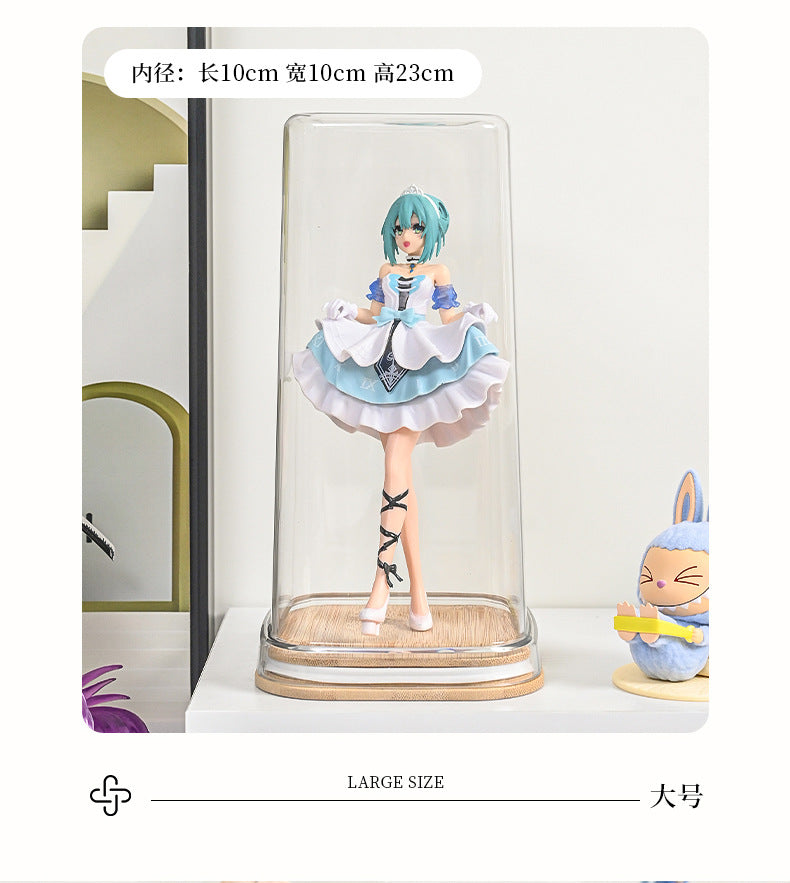 Transparent Labubu Display Box Dustproof Bamboo Wood High Transparency Trendy Toy Cute Bubble Mart Figurine Box Mini Storage Box
