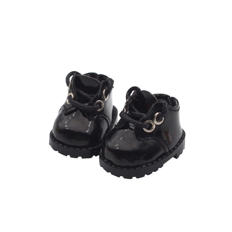 (only-clothes) Labubu 10cm Cotton Doll Shiny Leather Round Toe Lace-up Suit Shoes Finger Shoes 3.8*2.3cm