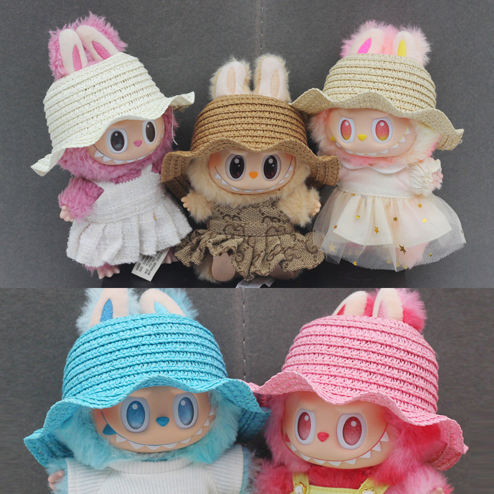 (only-clothes) Pendant Labubu Doll Dress Accessories First Second Third Generation Blind Box Labubu Doll Open Top Knitted Straw Hat