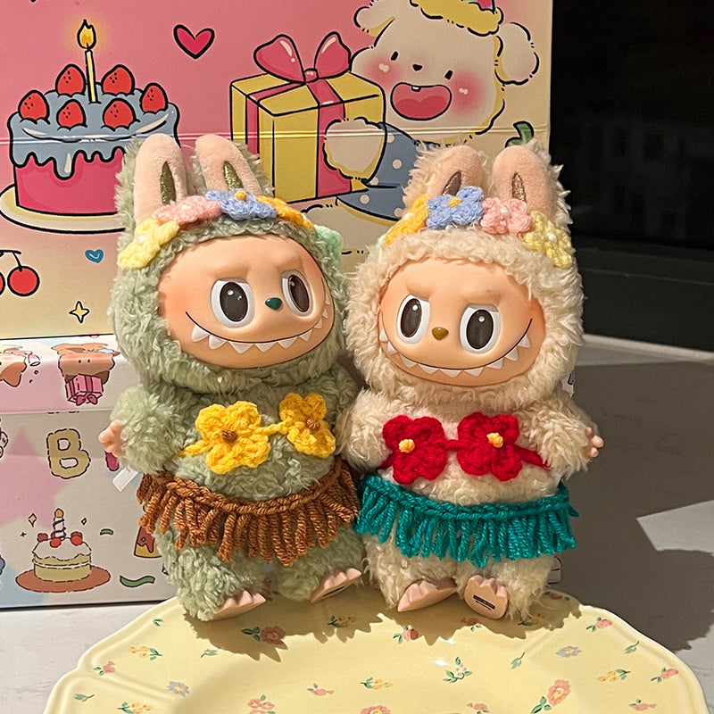(Only-Clothes) Labubu Doll Clothes Grass Skirt Clothes Bikini Doll Super Cute Decoration Original Hair Band Cute Doll Accessories