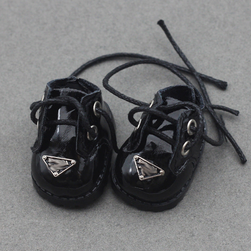 (only-clothes) Labubu 10cm Cotton Doll Shiny Leather Round Toe Lace-up Suit Shoes Finger Shoes 3.8*2.3cm