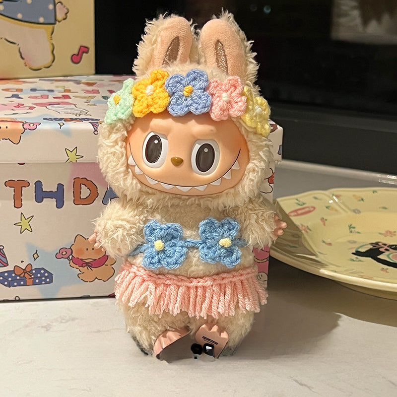 (Only-Clothes) Labubu Doll Clothes Grass Skirt Clothes Bikini Doll Super Cute Decoration Original Hair Band Cute Doll Accessories