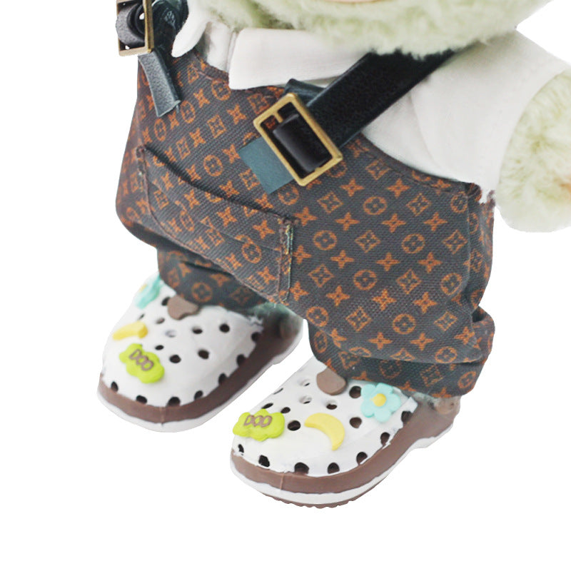 (only-clothes) Vinyl Macaron Labubu Overalls Bubble Mart 17cm Doll Clothes Overalls with Replacement Set