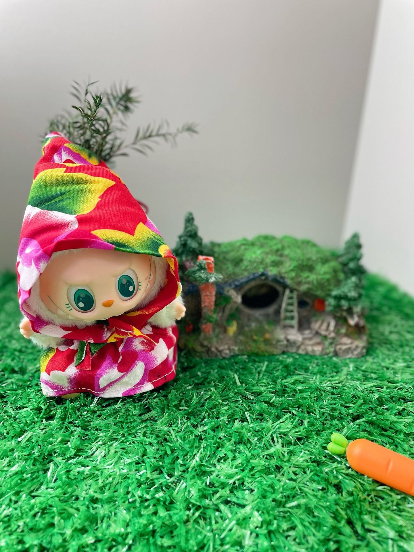 (only-clothes) Labubu One-piece Hat Set Only Clothes First and Second Generation Labubu Cute Baby Clothes Red Floral Doll Dress