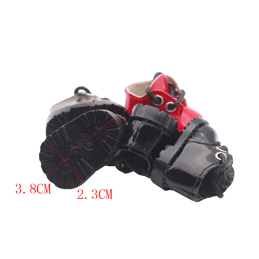 (only-clothes) Labubu 10cm Cotton Doll Shiny Leather Round Toe Lace-up Suit Shoes Finger Shoes 3.8*2.3cm