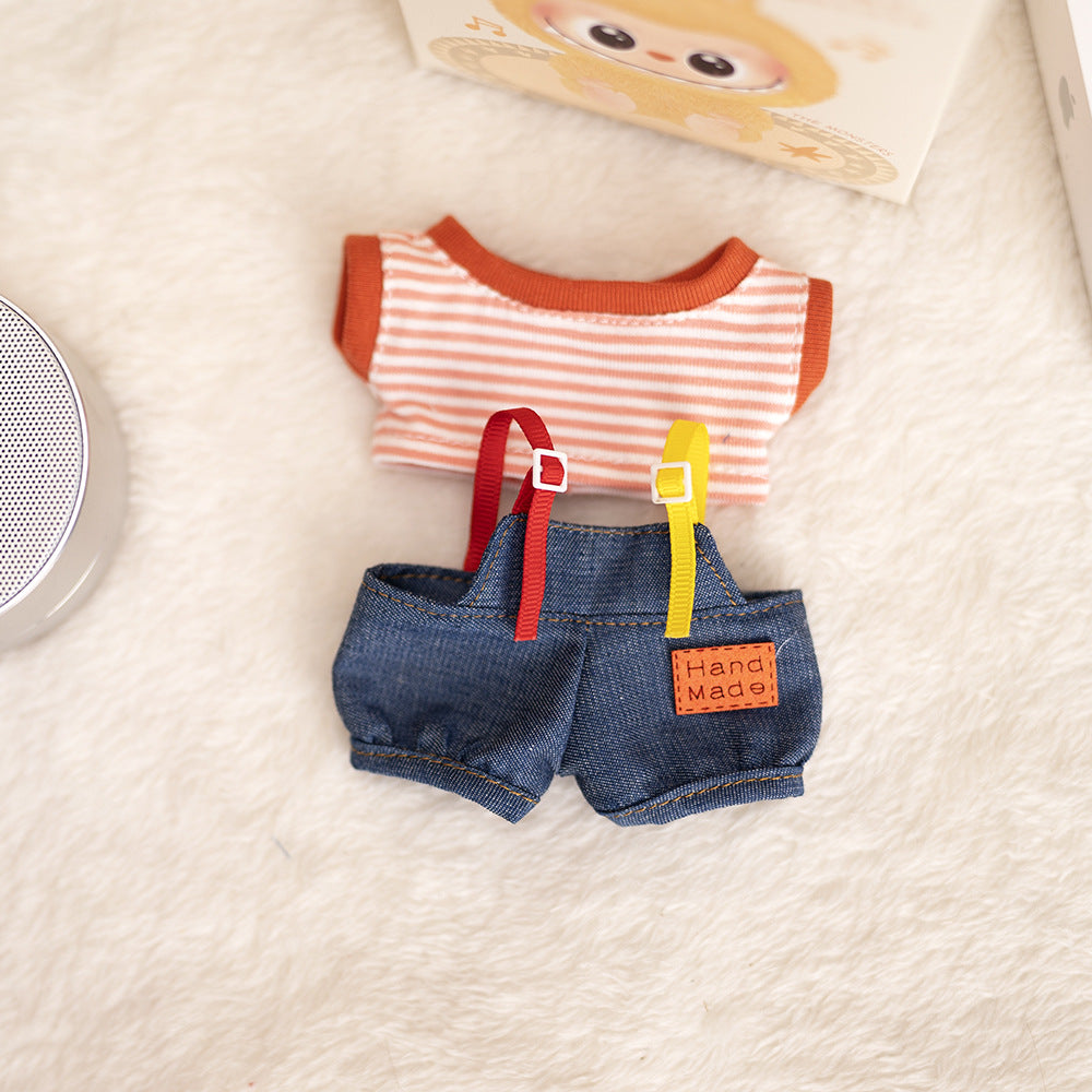 Labubu Plush Doll Clothes T-Shirt with Denim Overalls Labubu Plush Toy Doll Accessories Clothes
