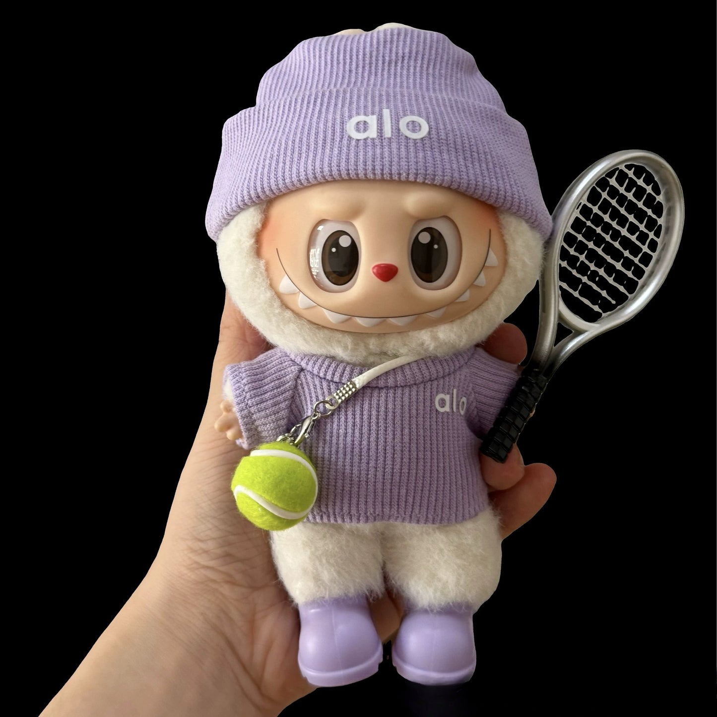 (only-clothes) In Stock Alo Knitted Labubu Tennis Baby Clothes Sports Set First Second Third Generation Sitting Party Labubu Clothes