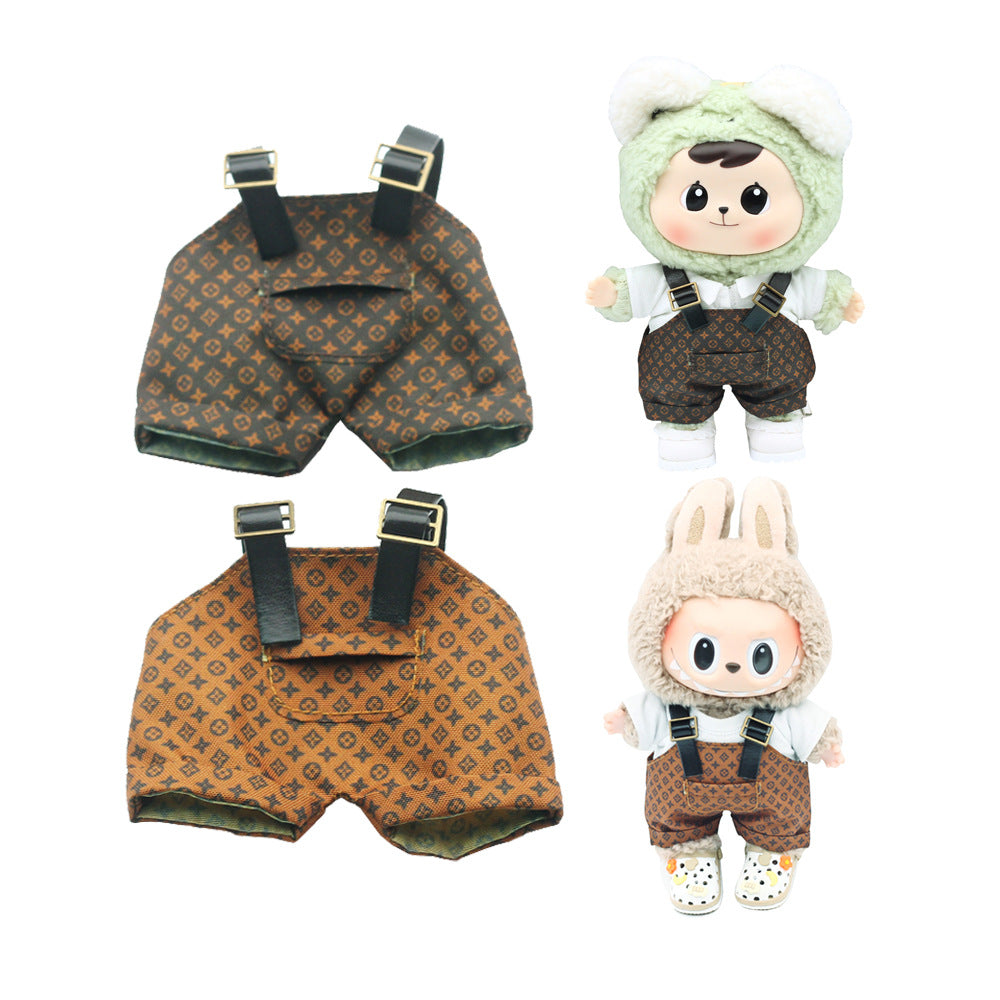 (only-clothes) Vinyl Macaron Labubu Overalls Bubble Mart 17cm Doll Clothes Overalls with Replacement Set