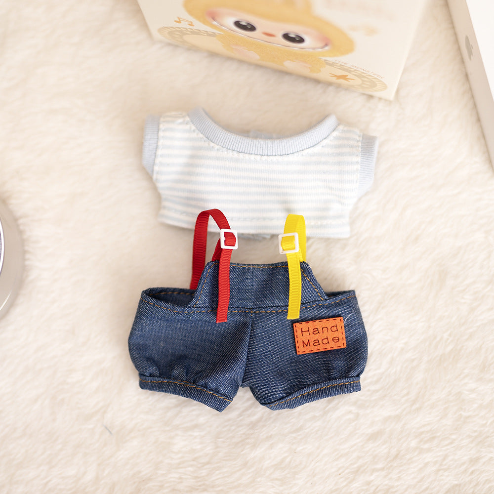Labubu Plush Doll Clothes T-Shirt with Denim Overalls Labubu Plush Toy Doll Accessories Clothes