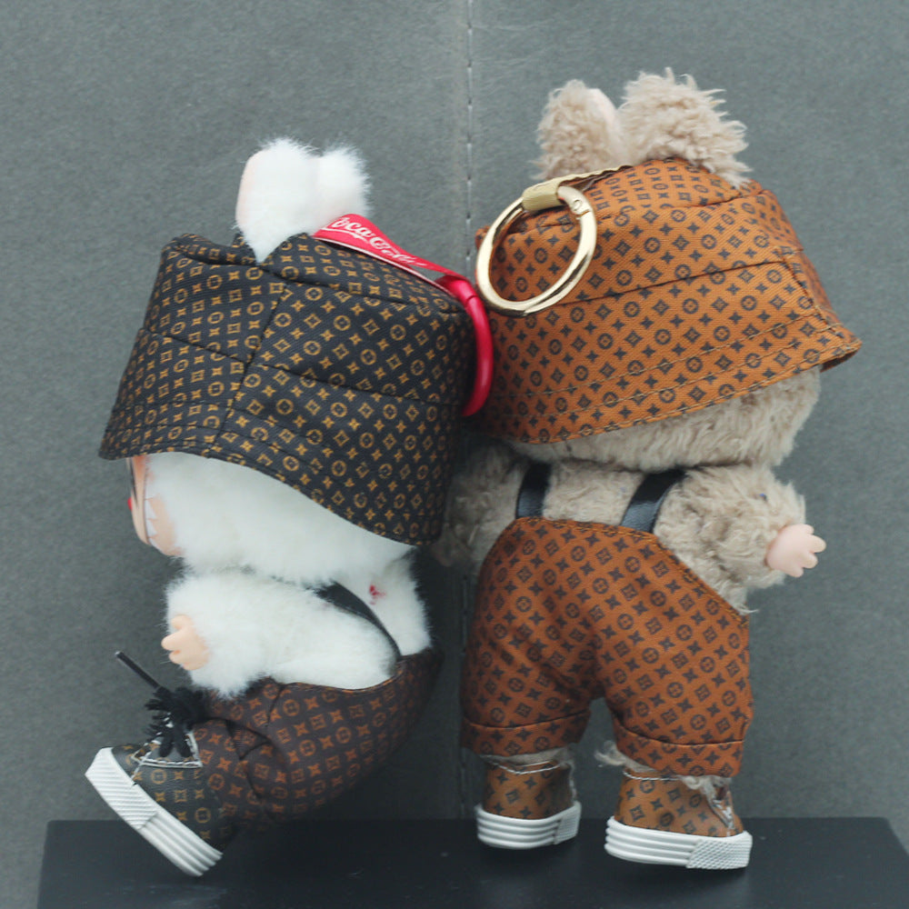 (only-clothes) Vinyl Macaron Labubu Overalls Bubble Mart 17cm Doll Clothes Overalls with Replacement Set