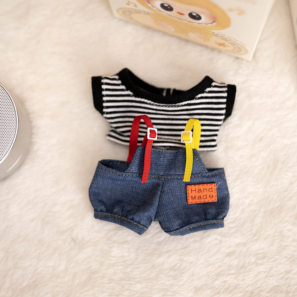 Labubu Plush Doll Clothes T-Shirt with Denim Overalls Labubu Plush Toy Doll Accessories Clothes