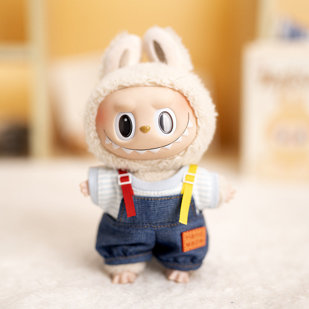 Labubu Plush Doll Clothes T-Shirt with Denim Overalls Labubu Plush Toy Doll Accessories Clothes