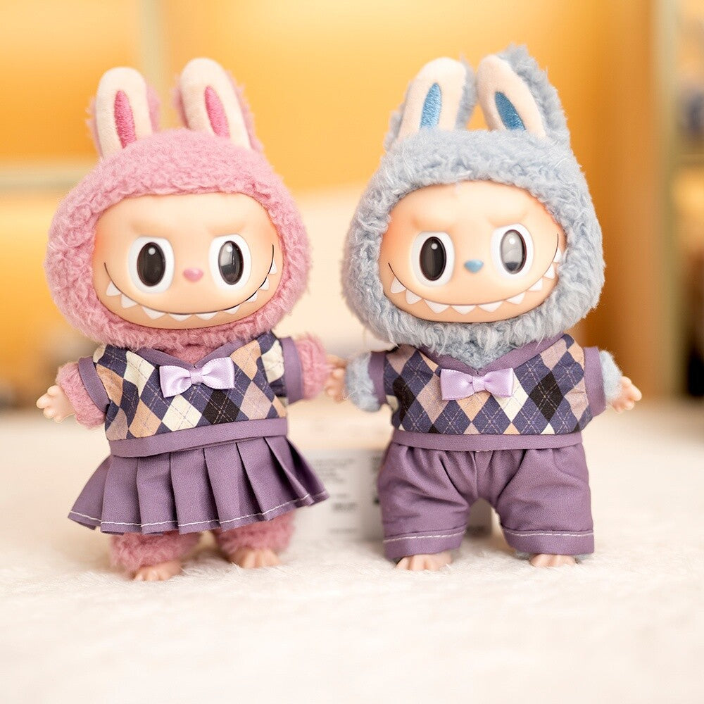 (only-clothes) Labubu Doll Clothes 17cm Labubu Clothes Blind Box Doll Dress Up Set Cute Dress Up British Style Set