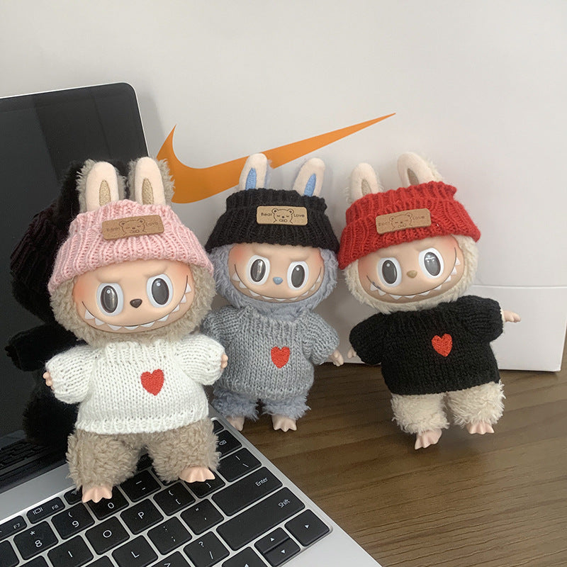 (only-clothes) Labubu Baby Clothes Vinyl Doll Knitted Sweater Hat Casual Trendy Outfit (doll not included)