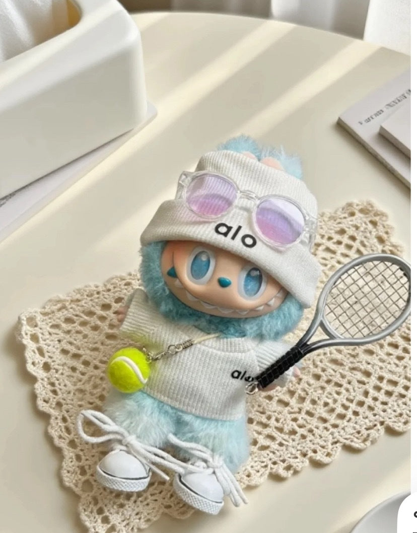 (only-clothes) In Stock Alo Knitted Labubu Tennis Baby Clothes Sports Set First Second Third Generation Sitting Party Labubu Clothes