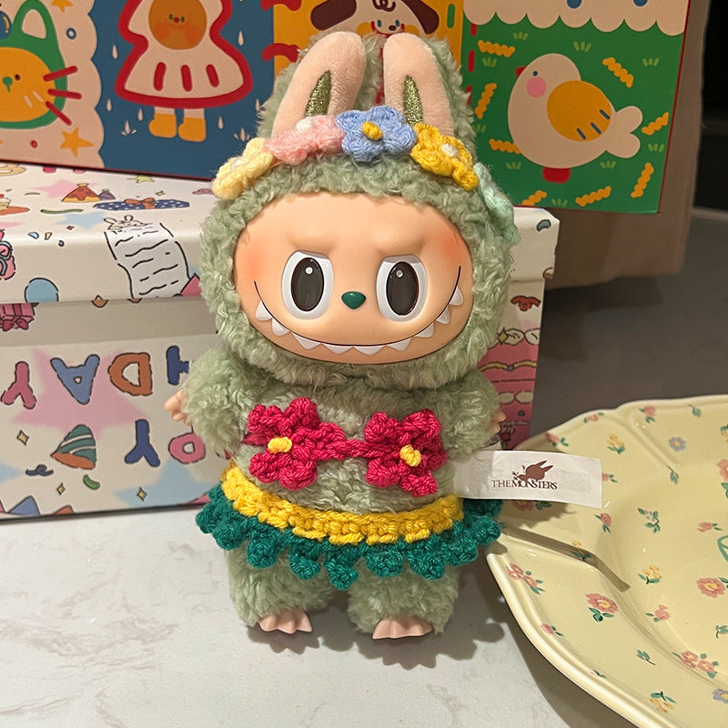 (Only-Clothes) Labubu Doll Clothes Grass Skirt Clothes Bikini Doll Super Cute Decoration Original Hair Band Cute Doll Accessories