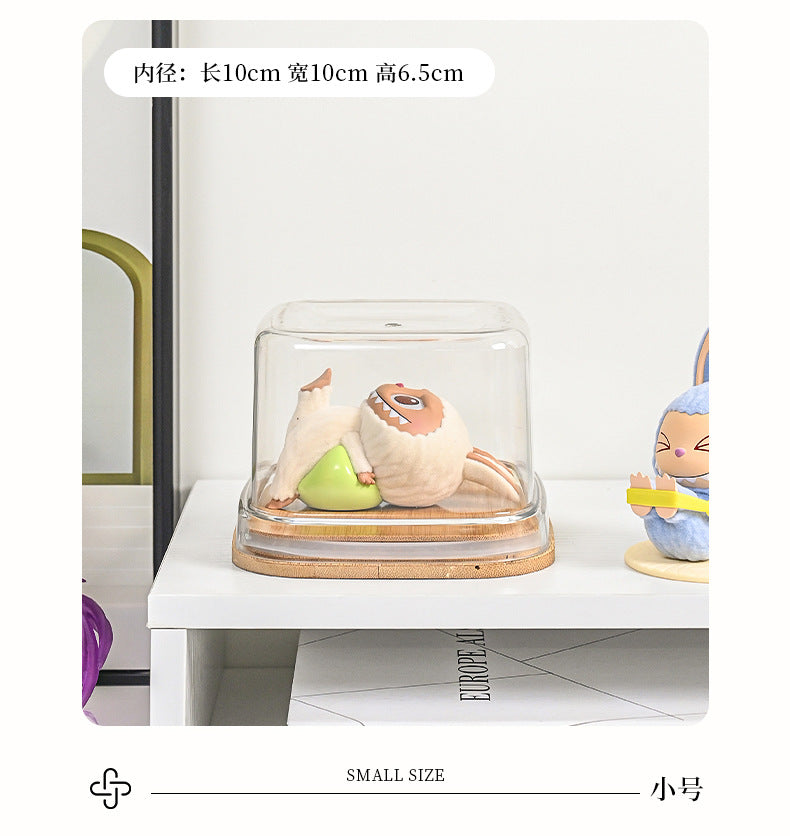 Transparent Labubu Display Box Dustproof Bamboo Wood High Transparency Trendy Toy Cute Bubble Mart Figurine Box Mini Storage Box