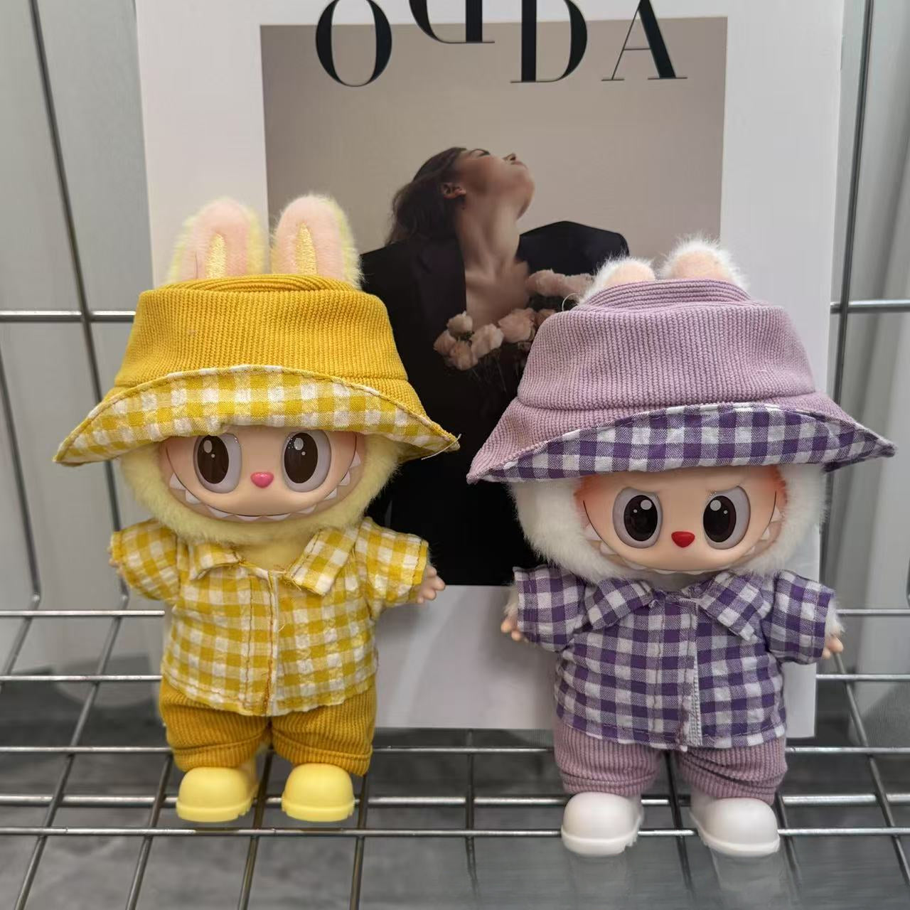 (only-clothes) Only Clothes 17cm Labubu Doll Clothes Second and Third Generation Vinyl Doll Clothes Plaid Shirt Set Hat Shoes