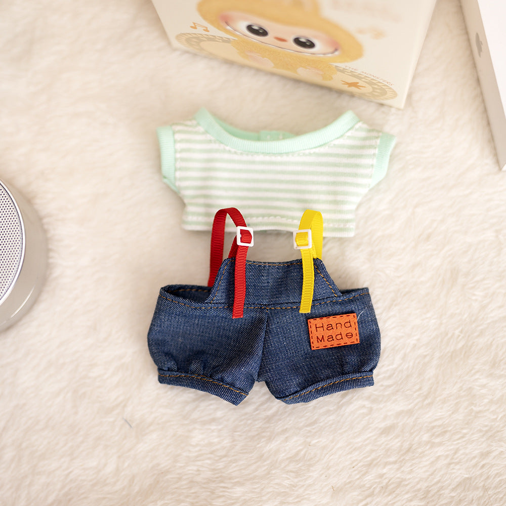 Labubu Plush Doll Clothes T-Shirt with Denim Overalls Labubu Plush Toy Doll Accessories Clothes