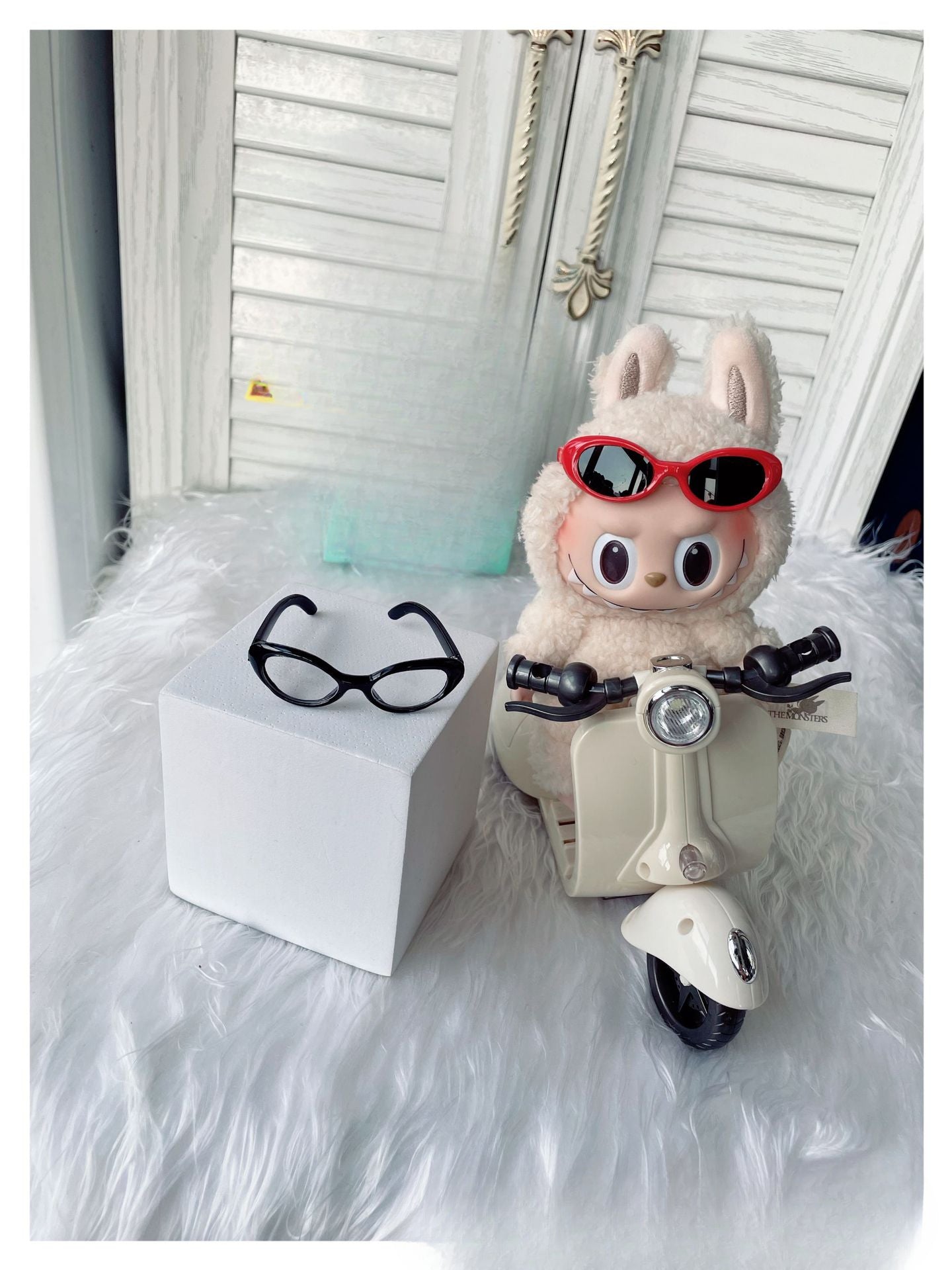 (only-clothes) 6.5cm Small Glasses Labubu Glasses Sunglasses Self-Deprecating Bear Glasses Small Cotton Doll Glasses