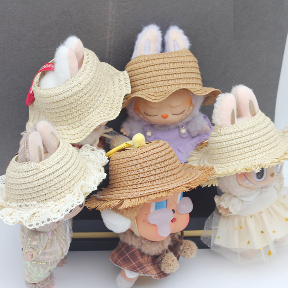 (only-clothes) Pendant Labubu Doll Dress Accessories First Second Third Generation Blind Box Labubu Doll Open Top Knitted Straw Hat