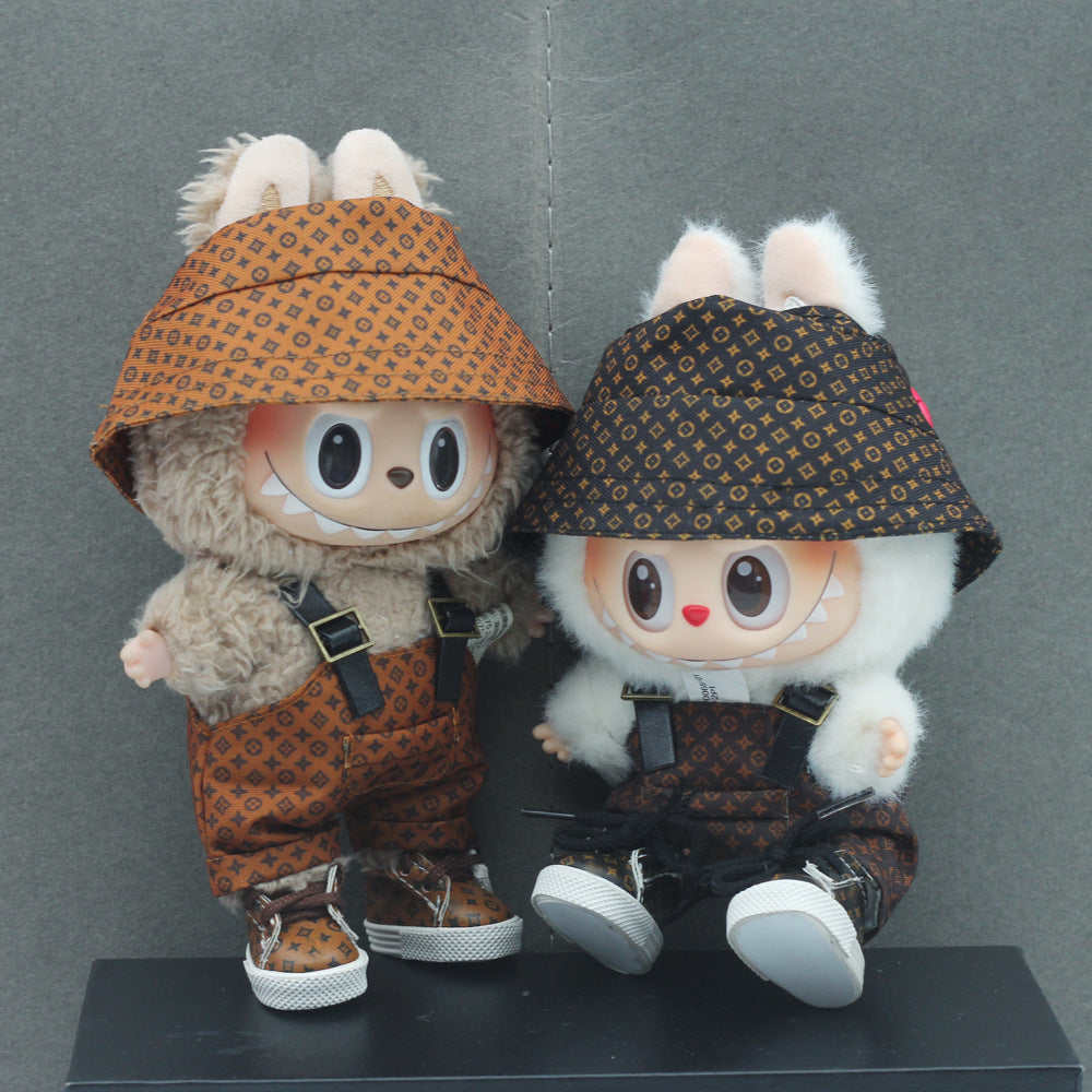 (only-clothes) Vinyl Macaron Labubu Overalls Bubble Mart 17cm Doll Clothes Overalls with Replacement Set