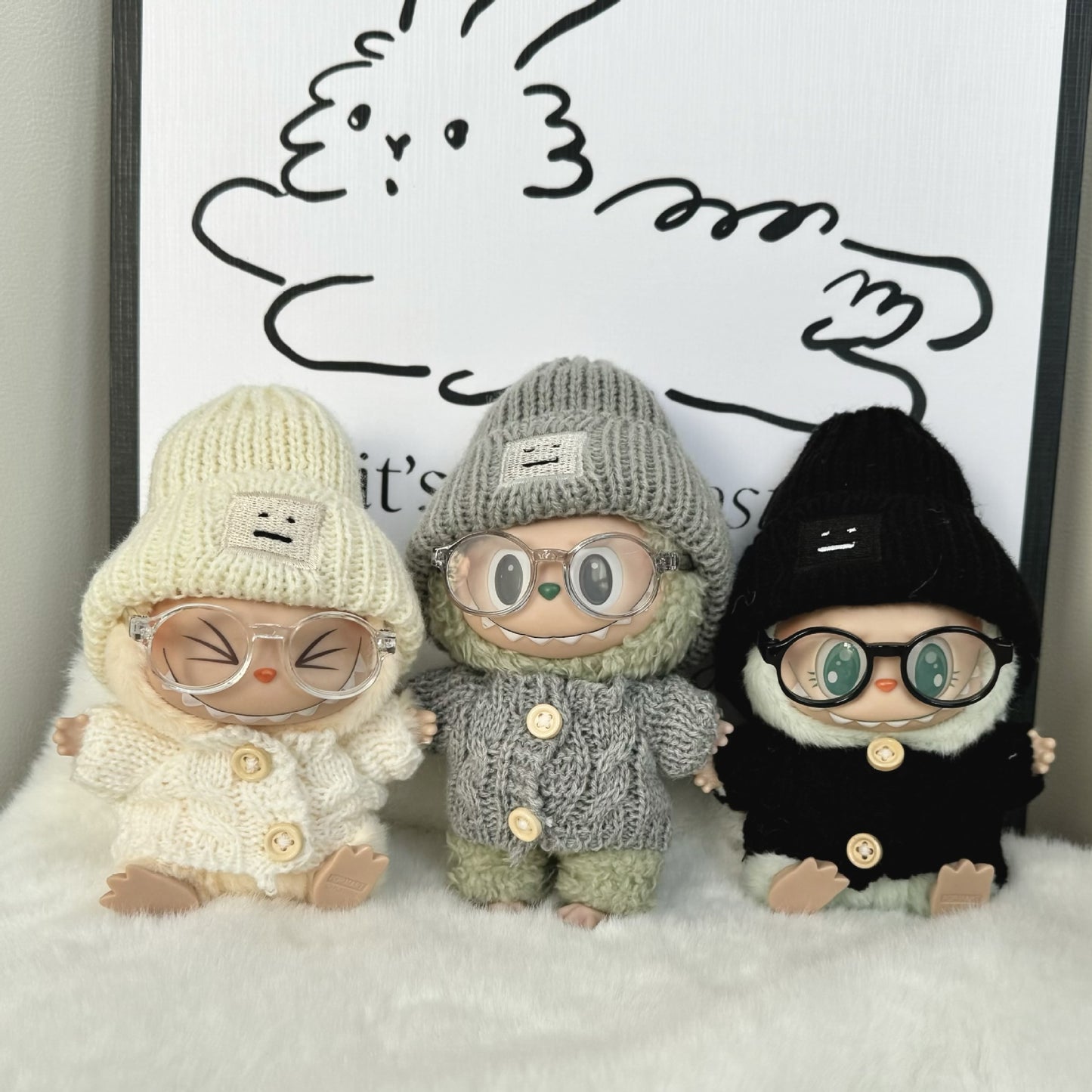 (only-clothes) First and Second Generation Keychain Labubu Clothing Pendant Labubu Hat Sitting Party Sweater Warm Winter Set Scarf