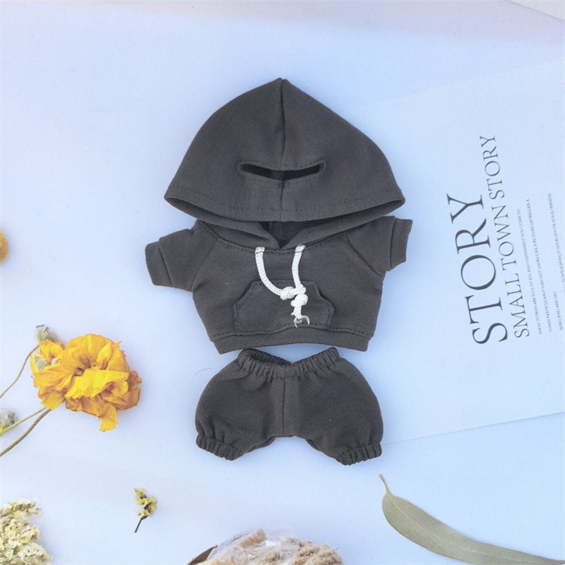17cm Vinyl Macaron Plush Keychain Labubu Doll with Replacement Hoodie and Pants Set