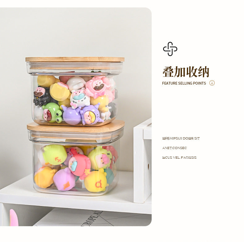 Transparent Labubu Display Box Dustproof Bamboo Wood High Transparency Trendy Toy Cute Bubble Mart Figurine Box Mini Storage Box