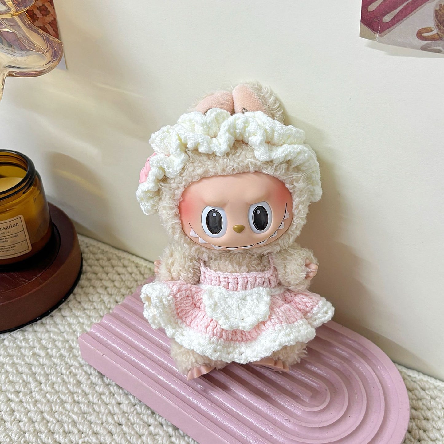 (only-clothes) New Crochet Bubble Mart Doll Clothes Labubu Pendant Maid Outfit Doll Accessories Factory Direct Sale