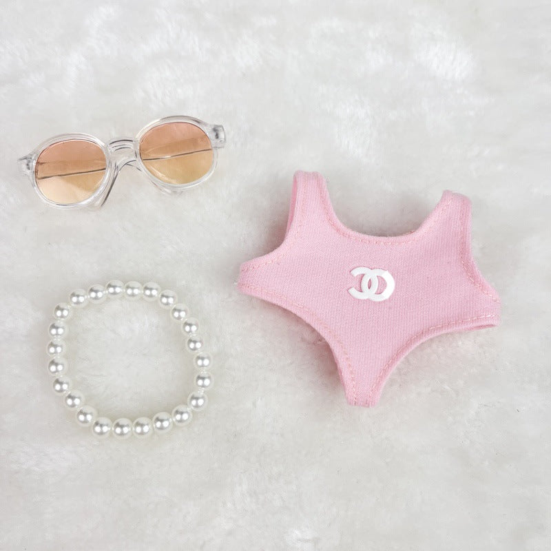 (only-clothes) Labubu Baby Clothes Accessories Little Chanel Style Swimsuit Set Vinyl Blind Box First Second Third Generation Labubu Clothes Replacement