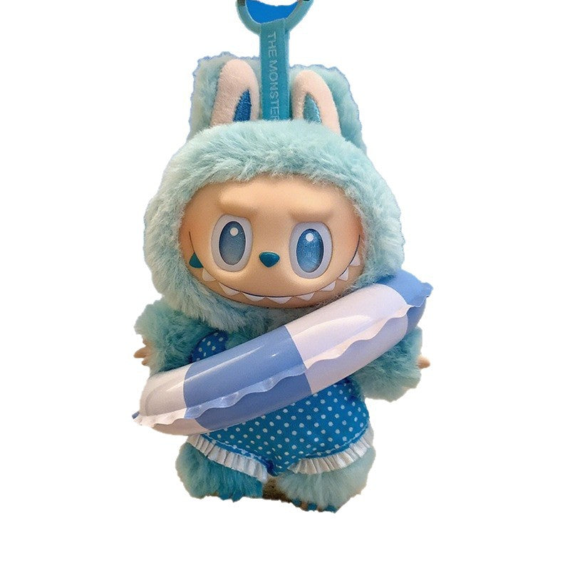 (only-clothes) Beach Vacation Style Labubu Baby Clothes Accessories Plush Doll Pearl Glasses Swimming Ring Set
